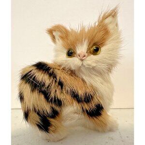 Vintage small real fur cat kitten tiger stripe white orange realistic hair kitty